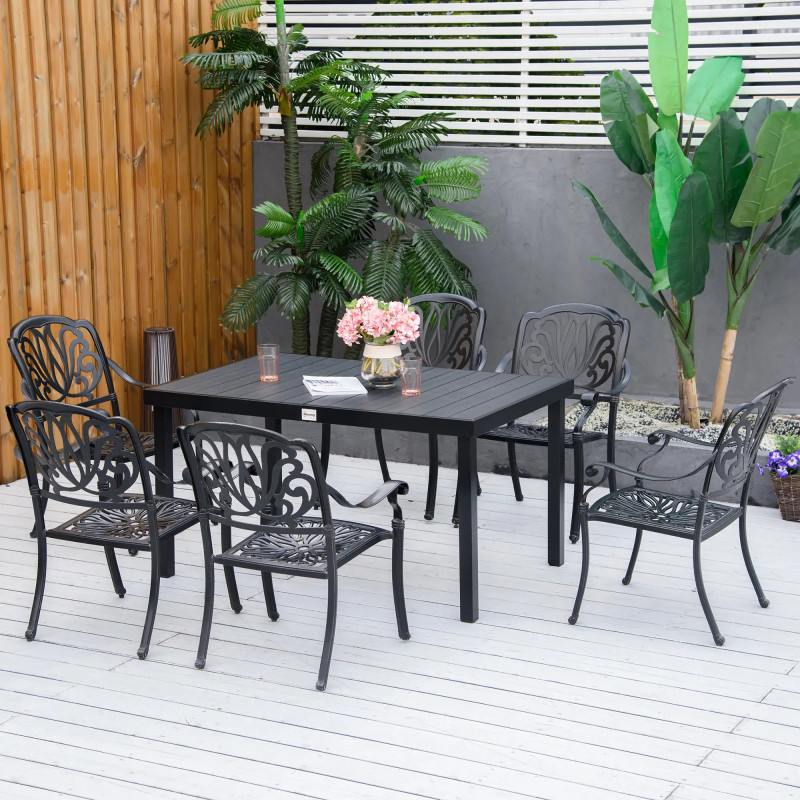 Rectangular Garden Table for 6 People, Outdoor Dining Table 140cm