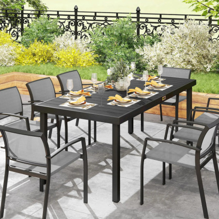 Rectangular Garden Table for 8 People, Outdoor Dining Table 190cm Black