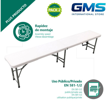 Pack 2 Bancos Plegables Solid 180x30x43cm 6 Personas