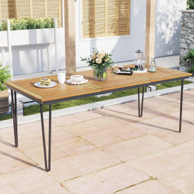 8-Person Outdoor Table, Acacia Wood, Metal Frame, 200x90x75 cm